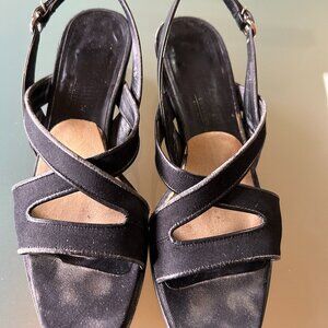 Salvatore Ferragamo Lover - Nero Fabric/Nero Patent Sandals-Size 6AAAA (Narrow)